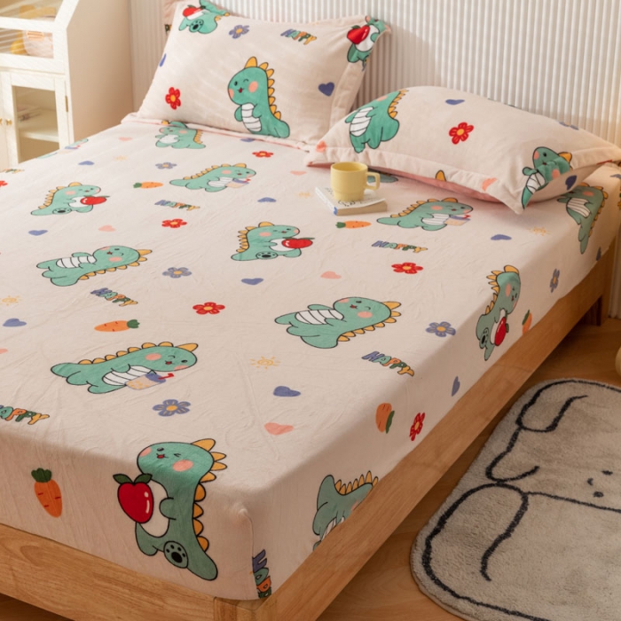 91家纺网 家纺一手货源 找家纺 梦家居 2022新款秋冬新款牛奶绒单床笠 恐龙先生