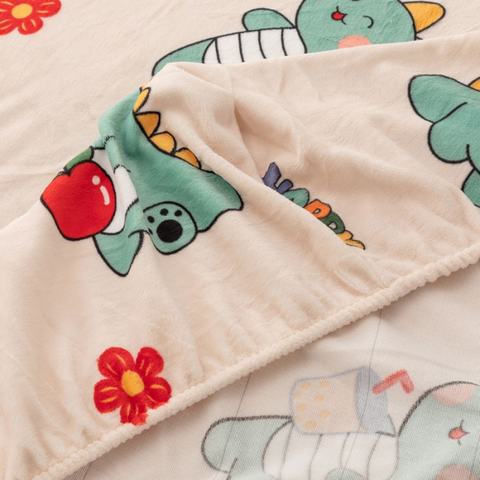 91家纺网 家纺一手货源 找家纺 梦家居 2022新款秋冬新款牛奶绒单床笠 恐龙先生