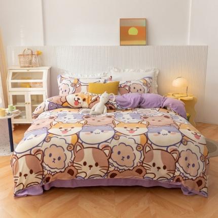 91家纺网 家纺一手货源 找家纺 梦家居 2022新款秋冬牛奶绒四件套 动物园