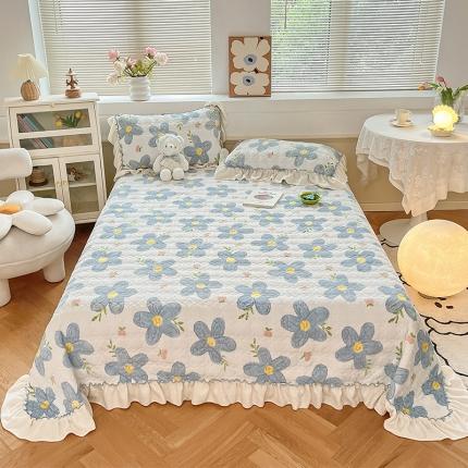 安哆啦 2022新款牛奶绒花边夹棉床盖 床盖-花园里