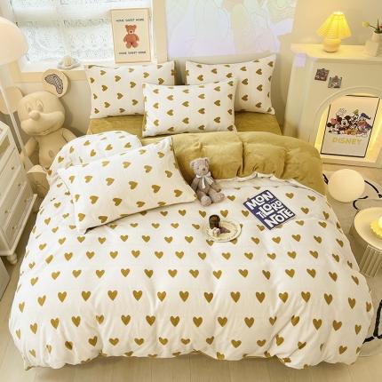 91家纺网 家纺一手货源 找家纺 （总）桃子2022新款ins爱心轻奢复古加厚牛奶绒系列四件套