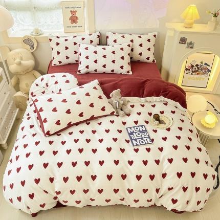 91家纺网 家纺一手货源 找家纺 （总）桃子2022新款ins爱心轻奢复古加厚牛奶绒系列四件套