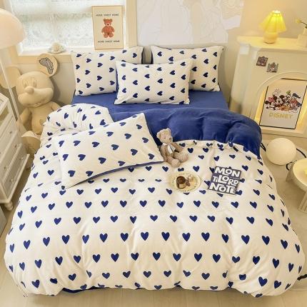 91家纺网 家纺一手货源 找家纺 （总）桃子2022新款ins爱心轻奢复古加厚牛奶绒系列四件套