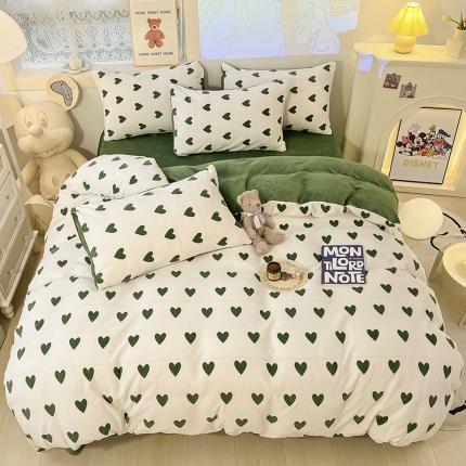 （总）桃子2022新款ins爱心轻奢复古加厚牛奶绒系列四件套