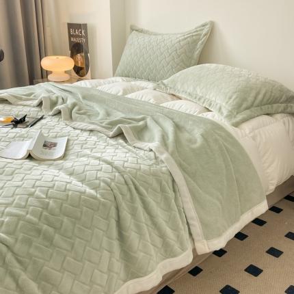 桃子ins轻奢高级定制烂花浮雕编制牛奶绒毛毯毛毯-BV洞石绿