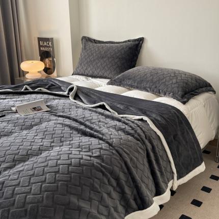 桃子ins轻奢高级定制烂花浮雕编制牛奶绒毛毯毛毯-BV高级黑