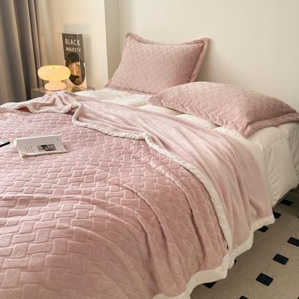 桃子ins轻奢高级定制烂花浮雕编制牛奶绒毛毯毛毯-BV脏脏粉