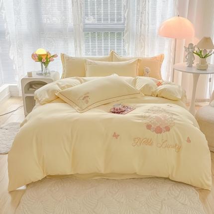 91家纺网 家纺一手货源 找家纺 优选 2022新款韩版四季棉刺绣床笠加厚四件套莫奈花园-黄