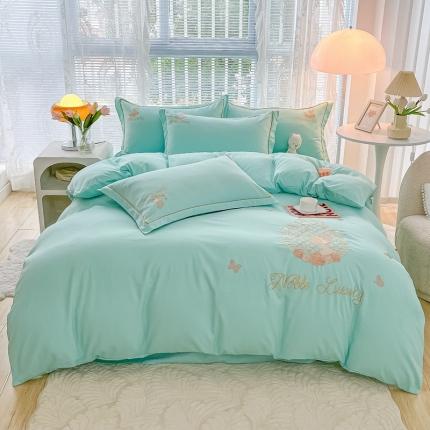 91家纺网 家纺一手货源 找家纺 优选 2022新款韩版四季棉刺绣床笠加厚四件套莫奈花园-绿