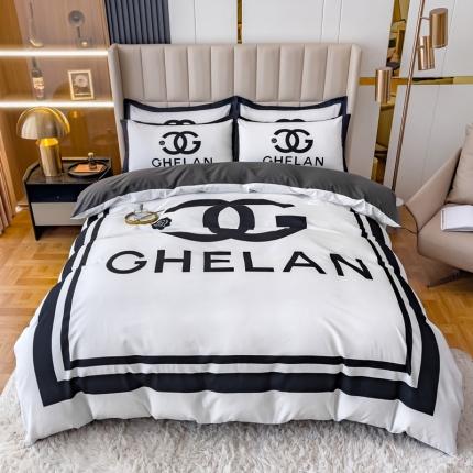 娜娜 2022新款大版大牌风亲肤棉工艺款四件套 白香