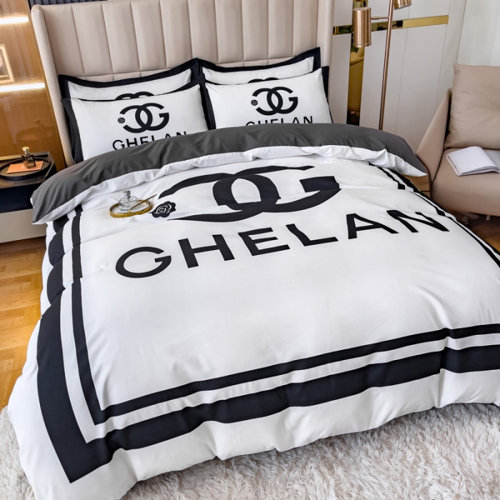 91家纺网 家纺一手货源 找家纺 娜娜 2022新款大版大牌风亲肤棉工艺款四件套 白香