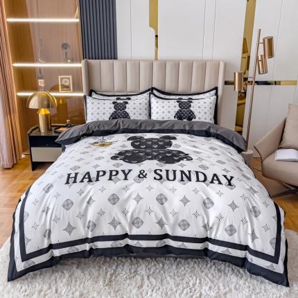 娜娜 2022新款大版大牌风亲肤棉工艺款四件套 熊仔白