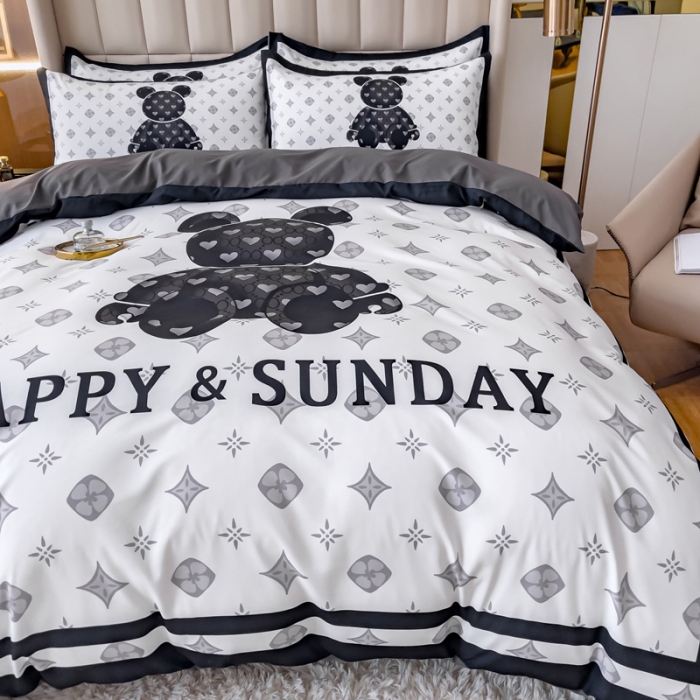 91家纺网 家纺一手货源 找家纺 娜娜 2022新款大版大牌风亲肤棉工艺款四件套 熊仔白