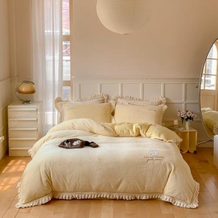 91家纺网 家纺一手货源 找家纺 （总）孑寐 2022新款韩版雕花绒绣花绒四件套