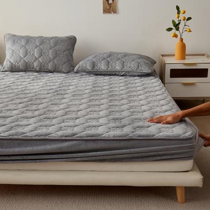 91家纺网 家纺一手货源 找家纺 优眠坊 2025新款牛奶绒夹棉床笠 山茶-中灰