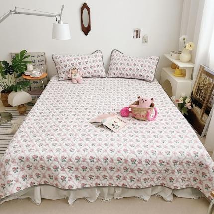 91家纺网 家纺一手货源 找家纺 美乐迪 2022新款多功能牛奶绒亲肤棉床盖套件 粉格玫瑰