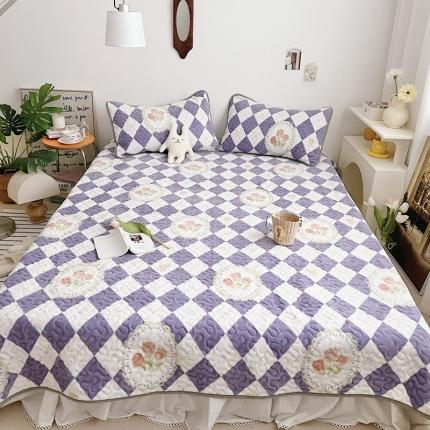 91家纺网 家纺一手货源 找家纺 美乐迪 2022新款多功能牛奶绒亲肤棉床盖套件 格子郁金香