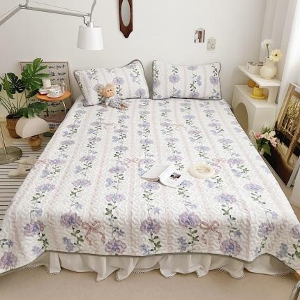 91家纺网 家纺一手货源 找家纺 美乐迪 2022新款多功能牛奶绒亲肤棉床盖套件 紫花