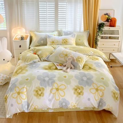 91家纺网 家纺一手货源 找家纺 艾橙2022秋冬新款140g植物羊绒磨毛四件套系列 静待花开