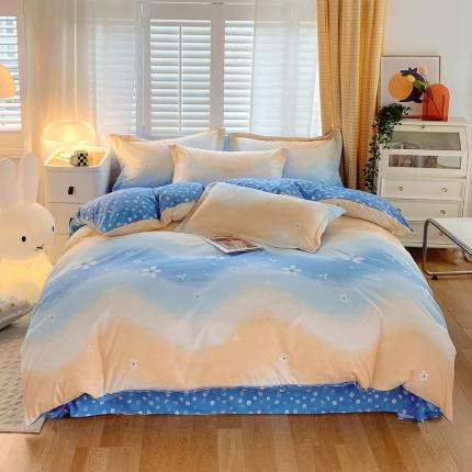 91家纺网 家纺一手货源 找家纺 艾橙 秋冬新款140g植物羊绒磨毛四件套系列 清韵花香