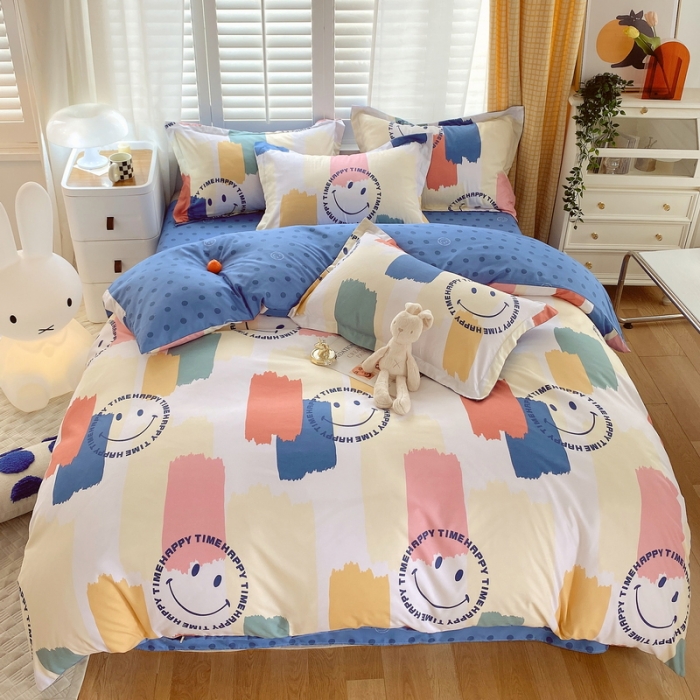 91家纺网 家纺一手货源 找家纺 艾橙 秋冬新款140g植物羊绒磨毛四件套系列 缤纷笑脸