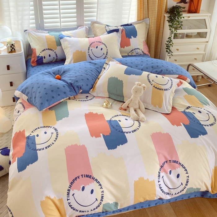 91家纺网 家纺一手货源 找家纺 艾橙 秋冬新款140g植物羊绒磨毛四件套系列 缤纷笑脸