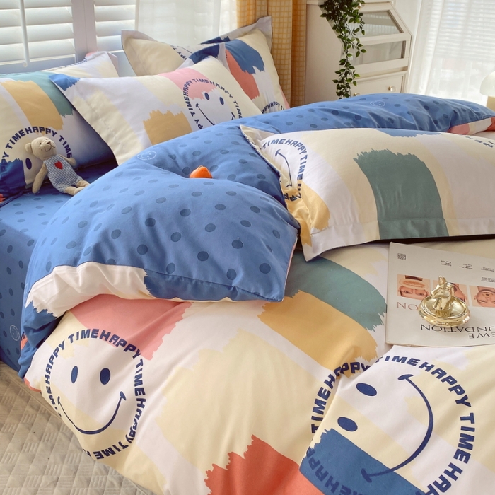 91家纺网 家纺一手货源 找家纺 艾橙 秋冬新款140g植物羊绒磨毛四件套系列 缤纷笑脸