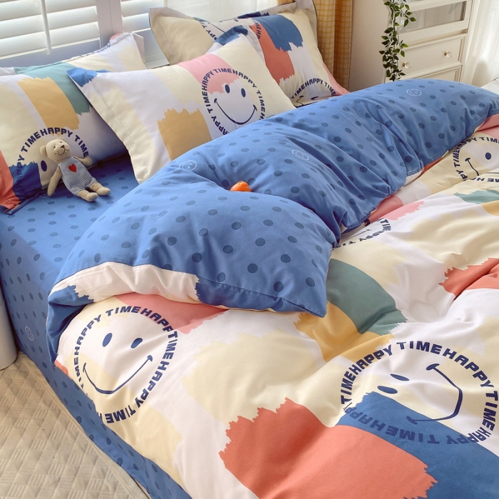 91家纺网 家纺一手货源 找家纺 艾橙 秋冬新款140g植物羊绒磨毛四件套系列 缤纷笑脸