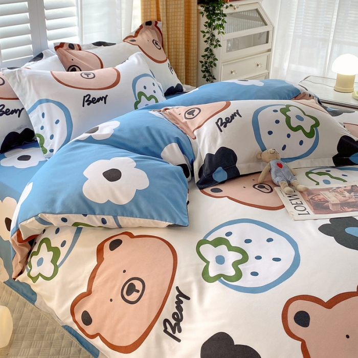 91家纺网 家纺一手货源 找家纺 艾橙 秋冬新款140g植物羊绒磨毛四件套系列 呆萌熊