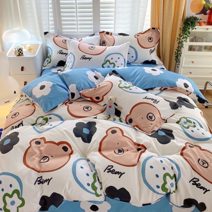 91家纺网 家纺一手货源 找家纺 艾橙 秋冬新款140g植物羊绒磨毛四件套系列 呆萌熊