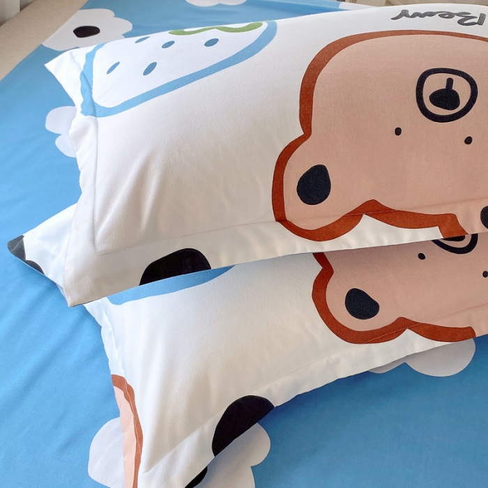 91家纺网 家纺一手货源 找家纺 艾橙 秋冬新款140g植物羊绒磨毛四件套系列 呆萌熊