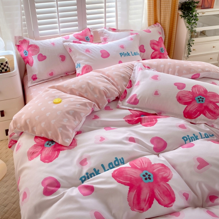 91家纺网 家纺一手货源 找家纺 艾橙2022秋冬新款140g植物羊绒磨毛四件套系列 花舞爱恋