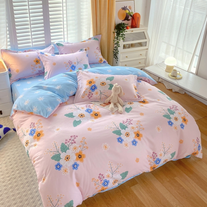 91家纺网 家纺一手货源 找家纺 艾橙 秋冬新款140g植物羊绒磨毛四件套系列 花香满园