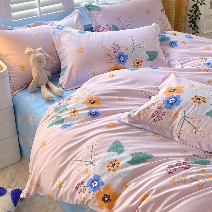 91家纺网 家纺一手货源 找家纺 艾橙 秋冬新款140g植物羊绒磨毛四件套系列 花香满园