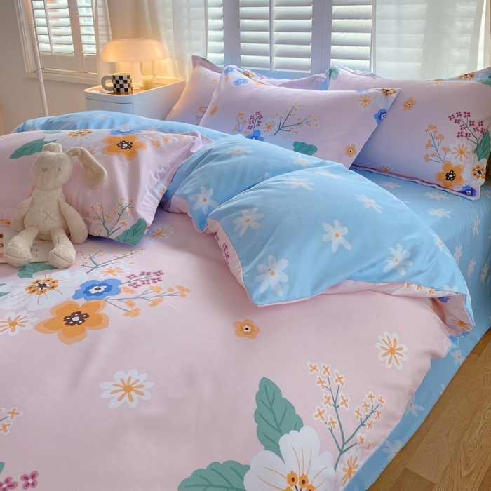 91家纺网 家纺一手货源 找家纺 艾橙 秋冬新款140g植物羊绒磨毛四件套系列 花香满园