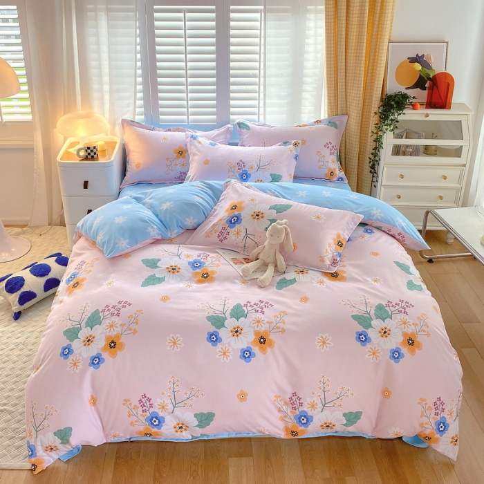 91家纺网 家纺一手货源 找家纺 艾橙 秋冬新款140g植物羊绒磨毛四件套系列 花香满园