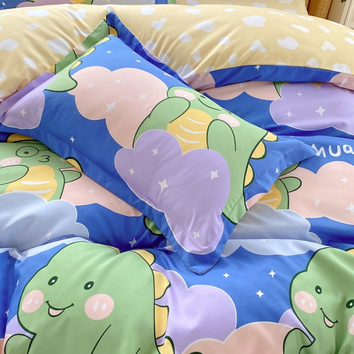 91家纺网 家纺一手货源 找家纺 艾橙 秋冬新款140g植物羊绒磨毛四件套系列 可爱恐龙