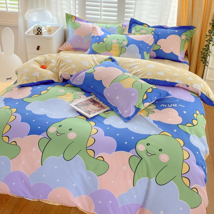 91家纺网 家纺一手货源 找家纺 艾橙 秋冬新款140g植物羊绒磨毛四件套系列 可爱恐龙