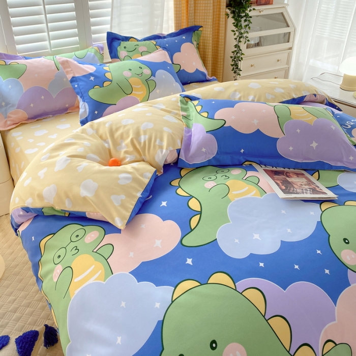 91家纺网 家纺一手货源 找家纺 艾橙 秋冬新款140g植物羊绒磨毛四件套系列 可爱恐龙