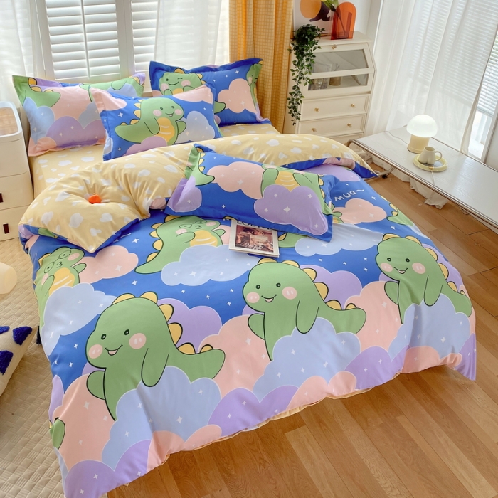 91家纺网 家纺一手货源 找家纺 艾橙 秋冬新款140g植物羊绒磨毛四件套系列 可爱恐龙