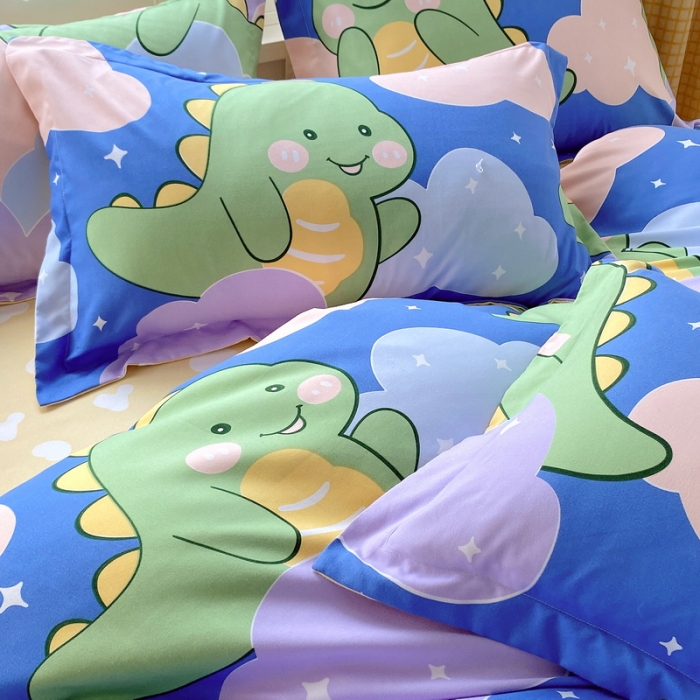 91家纺网 家纺一手货源 找家纺 艾橙 秋冬新款140g植物羊绒磨毛四件套系列 可爱恐龙