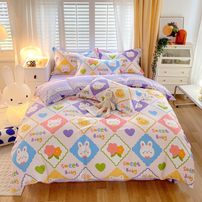 91家纺网 家纺一手货源 找家纺 艾橙 秋冬新款140g植物羊绒磨毛四件套系列 萌宠派对