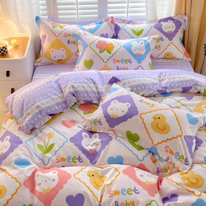 91家纺网 家纺一手货源 找家纺 艾橙 秋冬新款140g植物羊绒磨毛四件套系列 萌宠派对