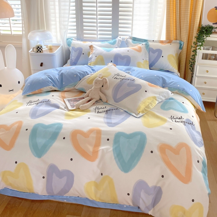 91家纺网 家纺一手货源 找家纺 艾橙 秋冬新款140g植物羊绒磨毛四件套系列 梦幻爱心