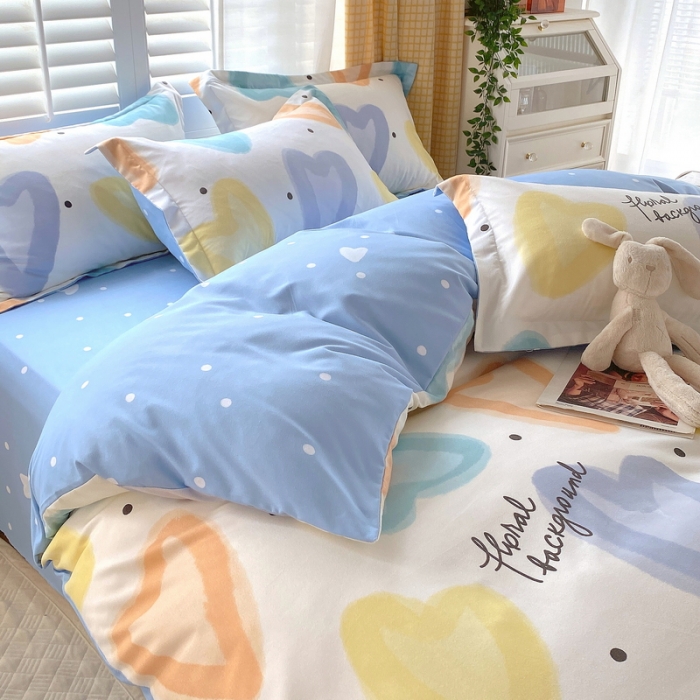 91家纺网 家纺一手货源 找家纺 艾橙 秋冬新款140g植物羊绒磨毛四件套系列 梦幻爱心