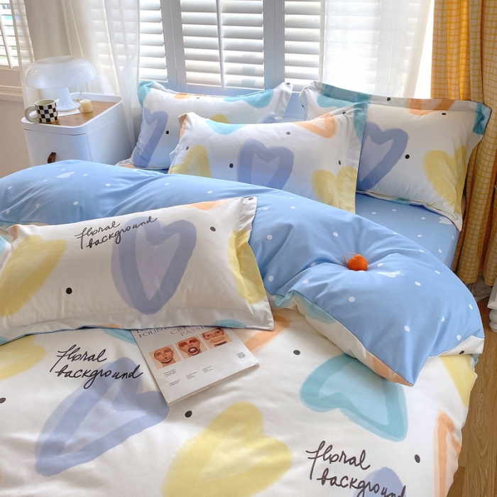 91家纺网 家纺一手货源 找家纺 艾橙 秋冬新款140g植物羊绒磨毛四件套系列 梦幻爱心