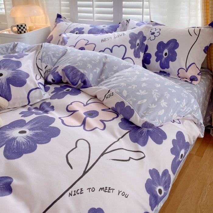 91家纺网 家纺一手货源 找家纺 艾橙 秋冬新款140g植物羊绒磨毛四件套系列 浅浅花香