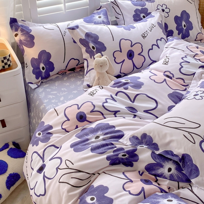 91家纺网 家纺一手货源 找家纺 艾橙 秋冬新款140g植物羊绒磨毛四件套系列 浅浅花香