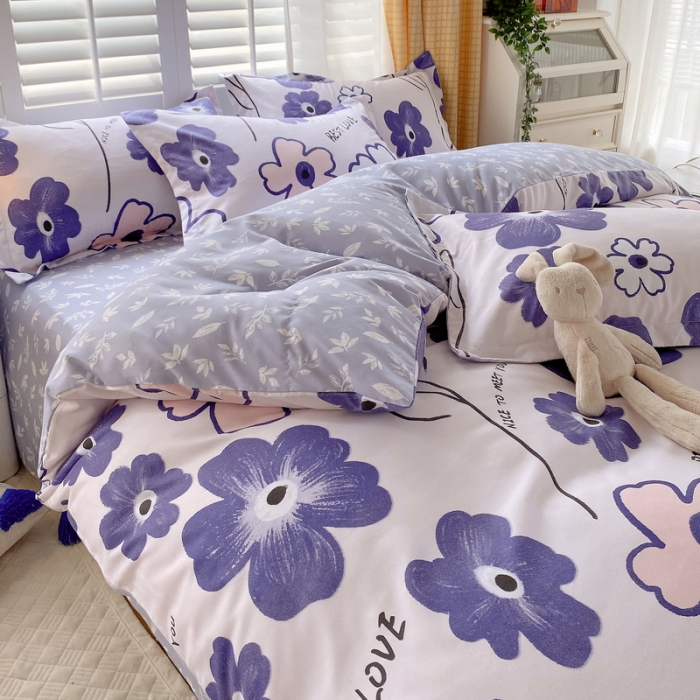 91家纺网 家纺一手货源 找家纺 艾橙 秋冬新款140g植物羊绒磨毛四件套系列 浅浅花香