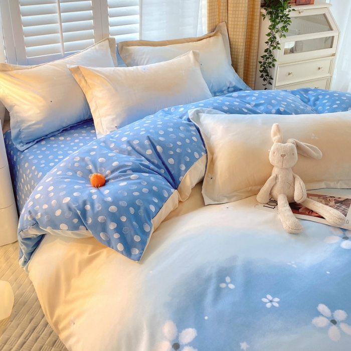 91家纺网 家纺一手货源 找家纺 艾橙 秋冬新款140g植物羊绒磨毛四件套系列 清韵花香